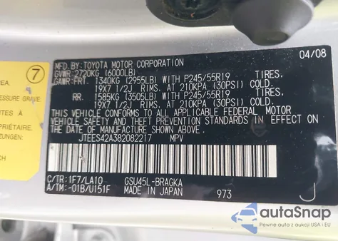 2008 Toyota Highlander Limited from USA, damaged, VIN JTEES42A382082217